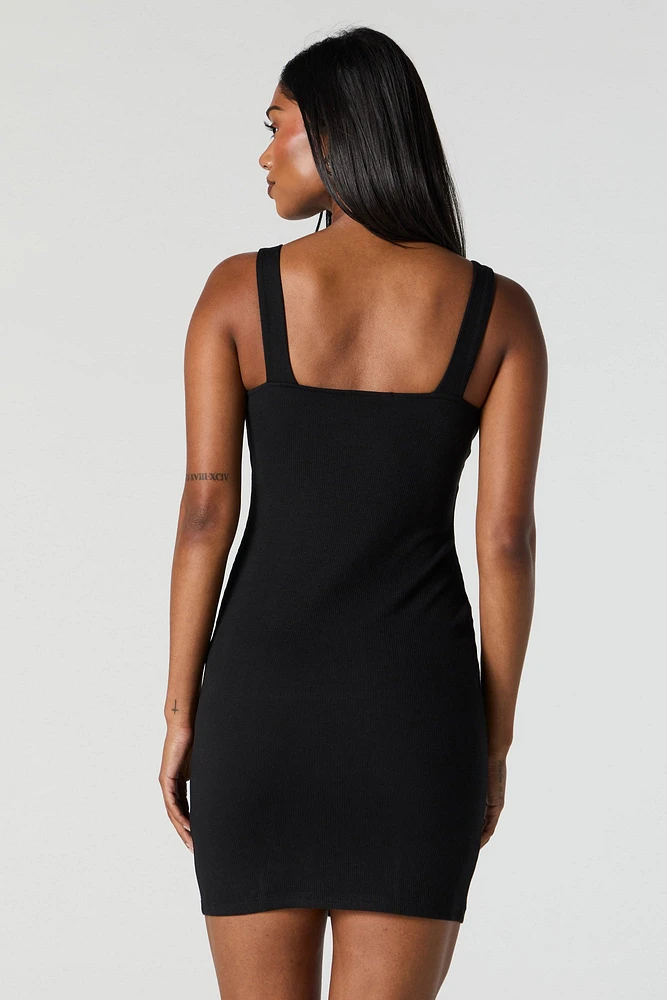 Ribbed Square Neck Bodycon Mini Dress