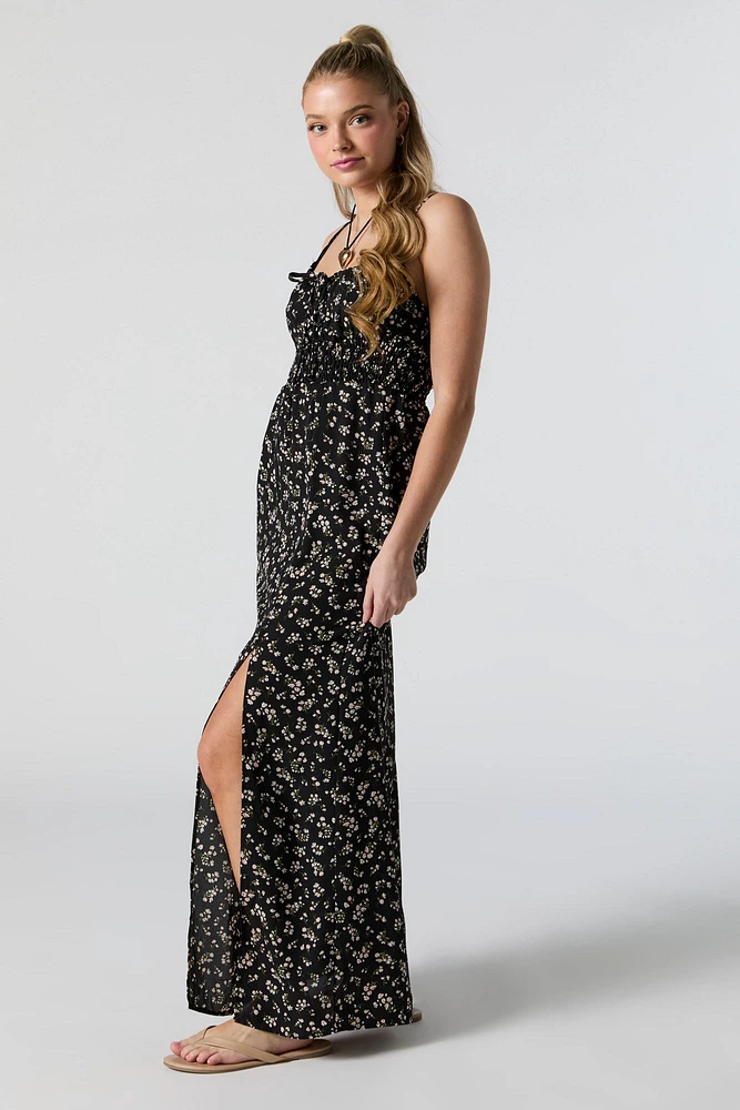 Floral Print Slit Maxi Dress