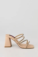 Chaussures à talon carré et lanière garnie de pierres du Rhin