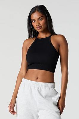 Seamless Ribbed Halter Cropped Tank