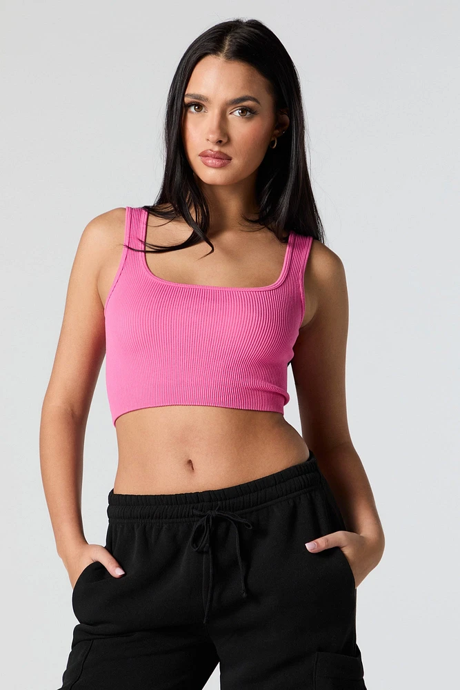 Seamless Ribbed Square Neck Cropped Tank