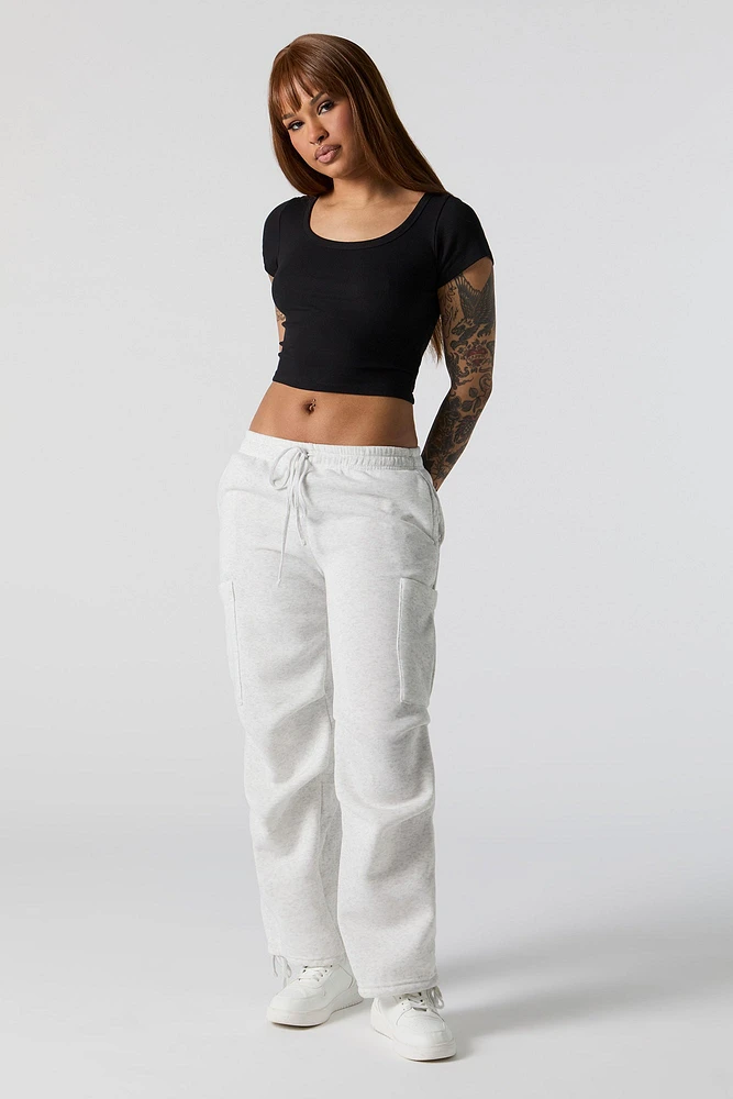 Ribbed Scoop Neck Cropped T-Shirt