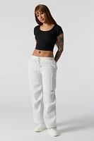 Ribbed Scoop Neck Cropped T-Shirt