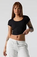 Ribbed Scoop Neck Cropped T-Shirt