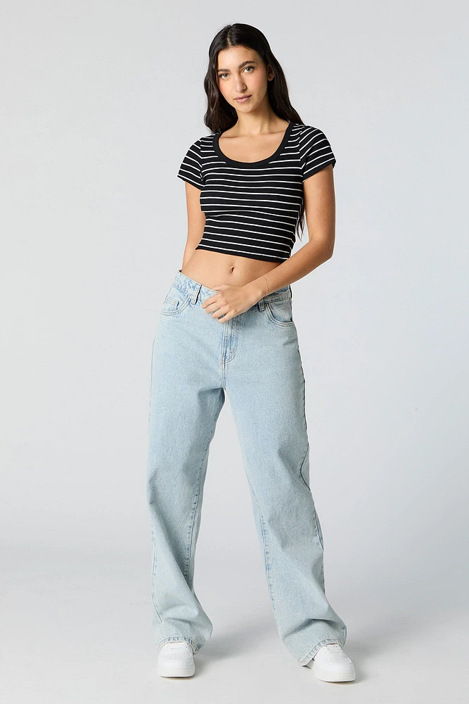 Striped Round Neck Crop Top