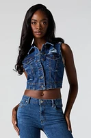 Boxy Cropped Distressed Denim Vest