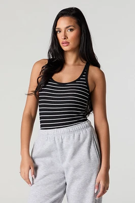 Ribbed Striped Scoop Neck Bodysuit