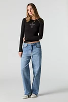 Rhinestone Ribbed Long Sleeve Top