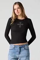 Rhinestone Ribbed Long Sleeve Top