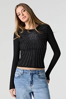 Rhinestone Ribbed Long Sleeve Top