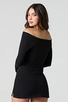 Ribbed Off Shoulder Long Sleeve Top