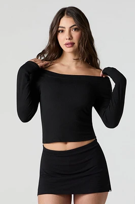 Ribbed Off Shoulder Long Sleeve Top