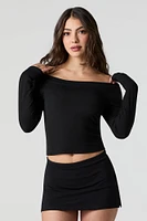 Ribbed Off Shoulder Long Sleeve Top