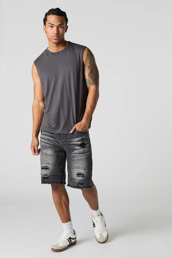 Distressed Moto Denim Short