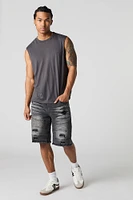Distressed Moto Denim Short