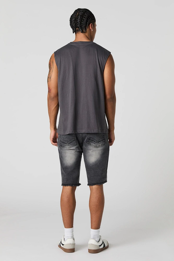 Distressed Moto Denim Short