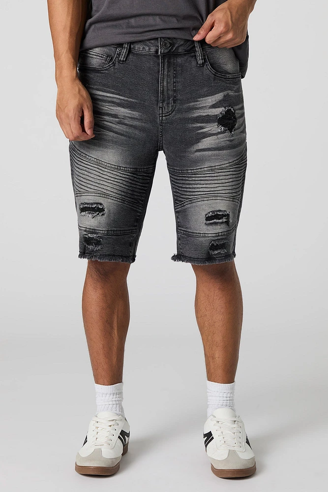 Distressed Moto Denim Short