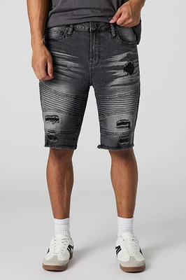 Distressed Moto Denim Short