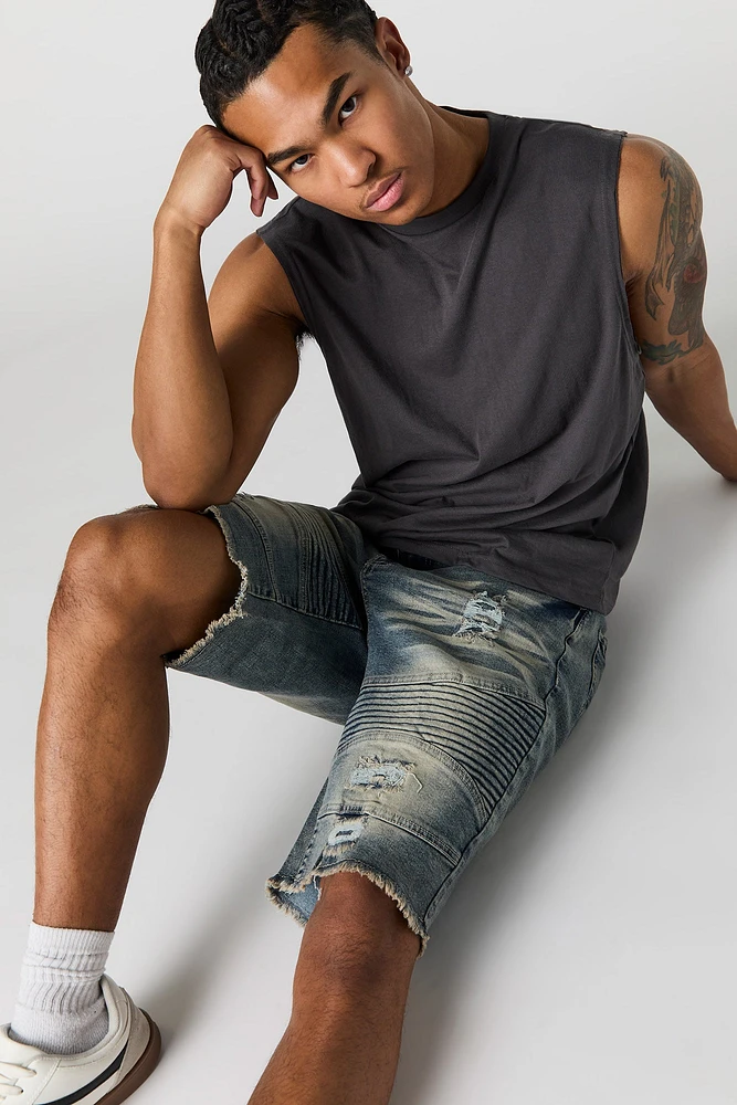 Short de style moto en denim d'aspect us