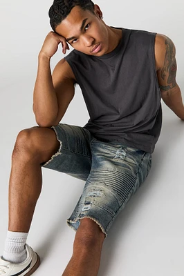 Short de style moto en denim d'aspect us