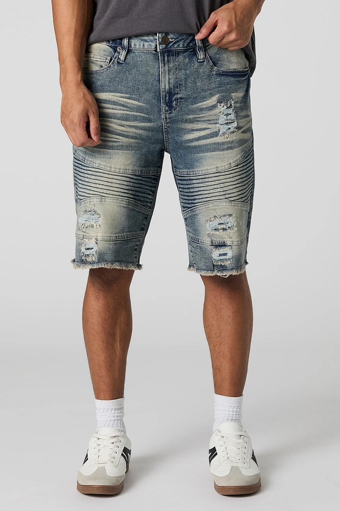 Short de style moto en denim d'aspect us