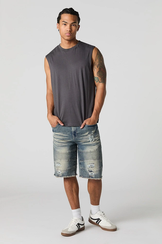 Distressed Moto Denim Short