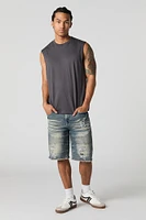 Distressed Moto Denim Short