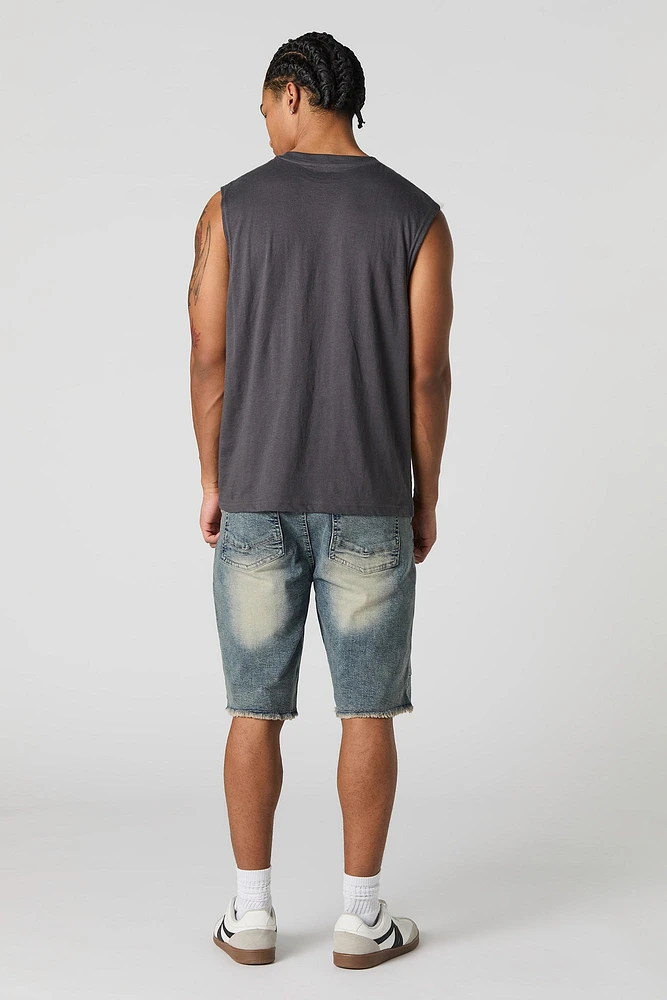 Short de style moto en denim d'aspect us