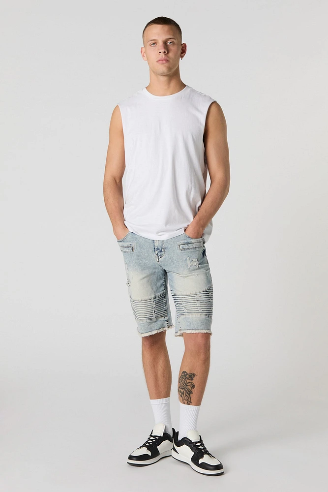 Short de style moto en denim d'aspect us