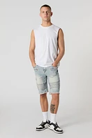 Short de style moto en denim d'aspect us