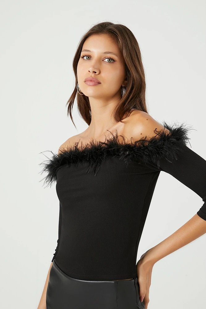 Faux Feather Off Shoulder Top