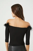 Faux Feather Off Shoulder Top