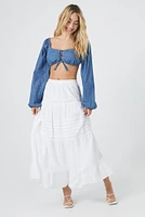 Denim Lace Up Long Sleeve Crop Top