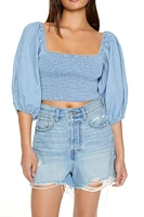 Smocked Puff Sleeve Crop Top