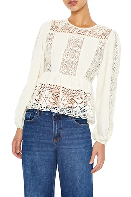 Lace Flounce Peasant-Sleeve Top