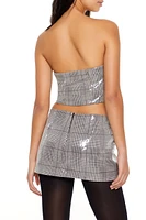 Sequin Plaid Buttoned Tube Top