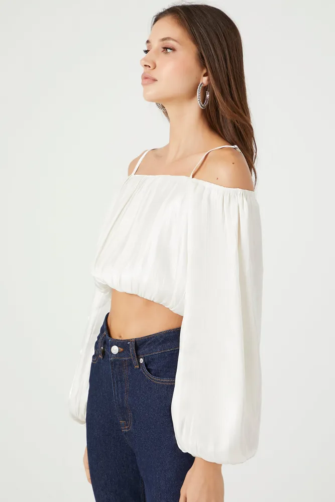 Satin Off Shoulder Crop Top