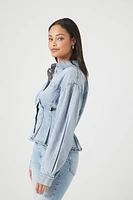 Pleated Denim Button-Up Top