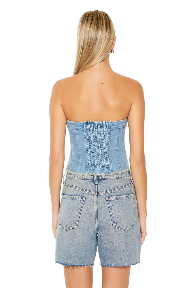 Denim Button Front Tube Top