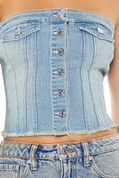 Denim Button Front Tube Top