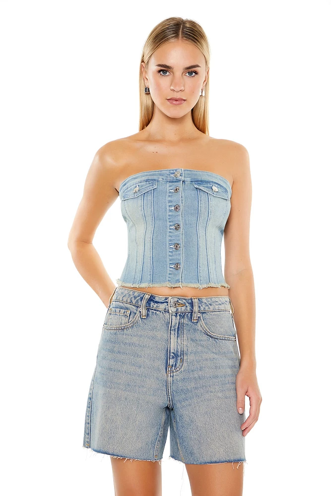 Denim Button Front Tube Top