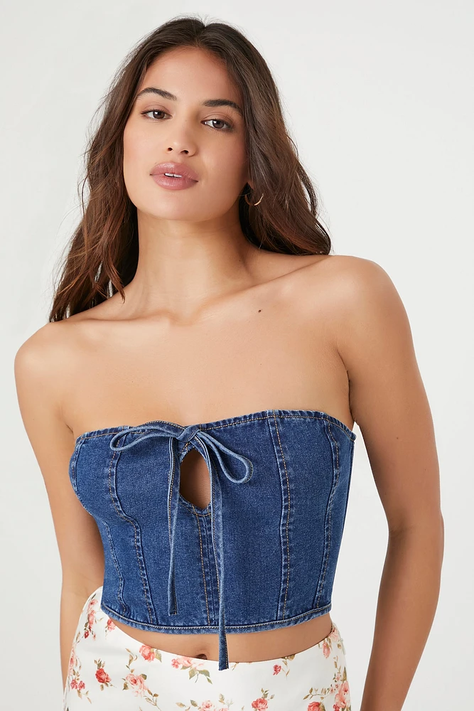 Denim Tie Front Tube Top