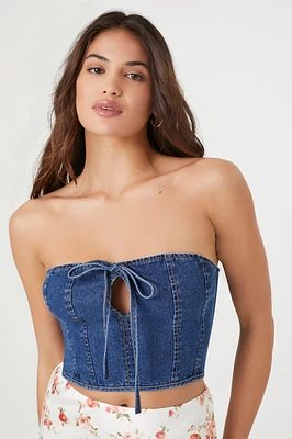 Denim Tie Front Tube Top