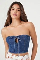 Denim Tie Front Tube Top