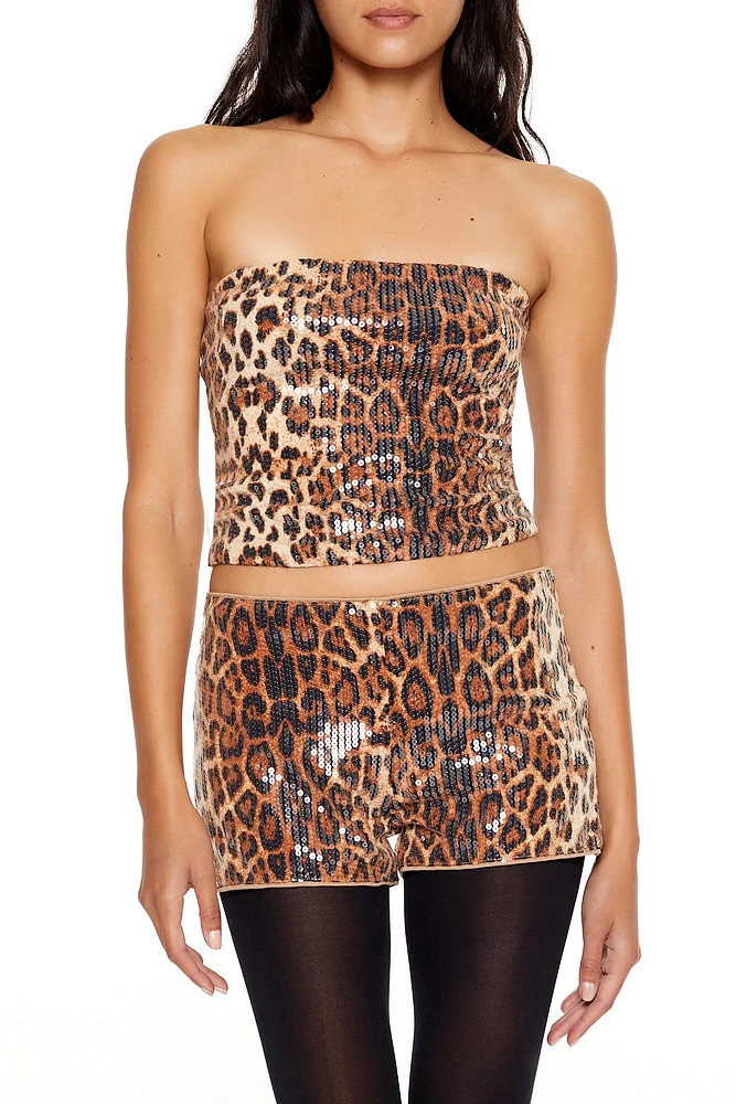 Sequin Cheetah Print Tube Top