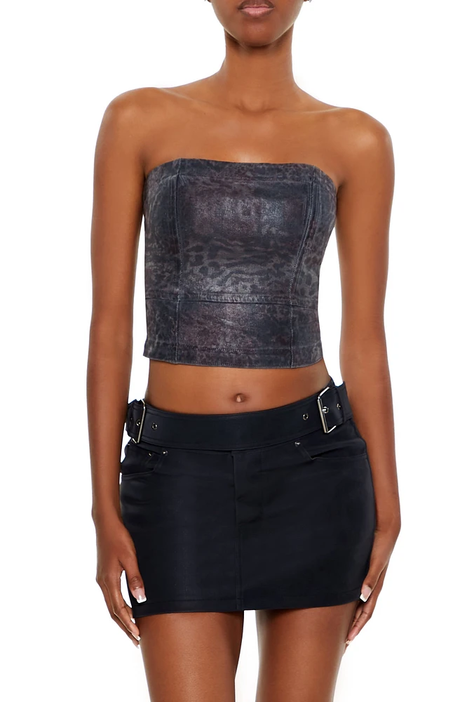 Metallic Leopard Denim Tube Top