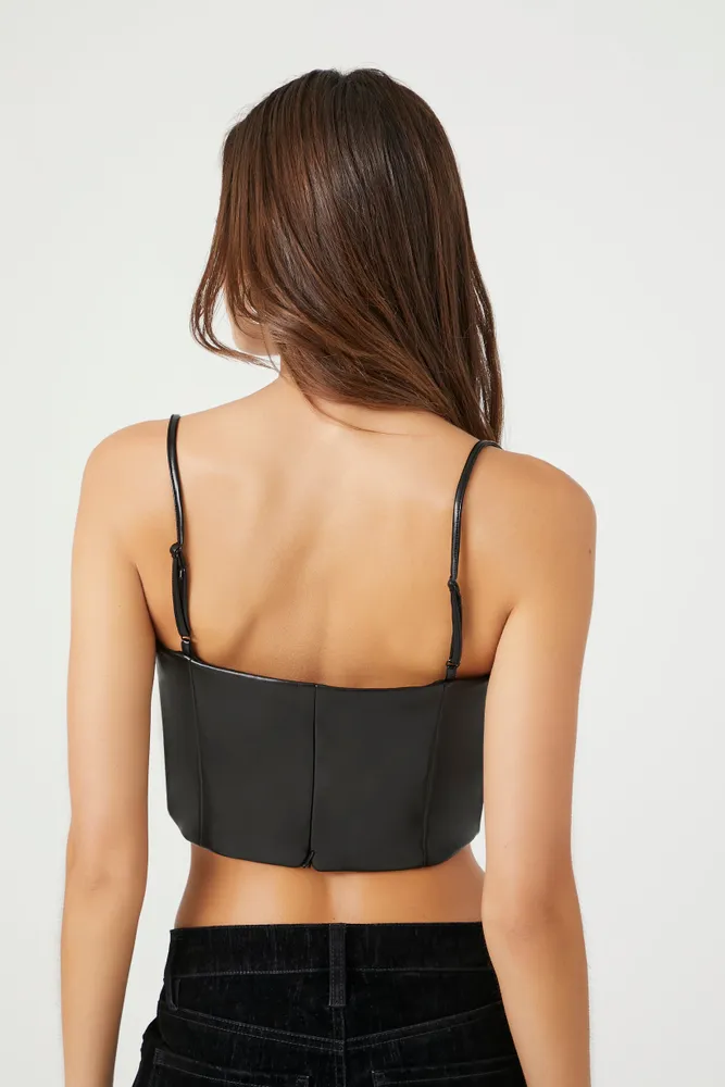 Faux Leather Ruffle Trim Crop Top