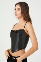 Faux Leather Ruffle Trim Crop Top