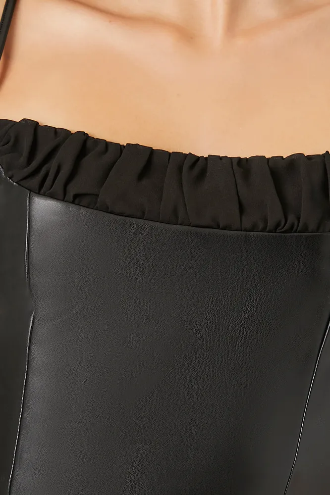 Faux Leather Ruffle Trim Crop Top