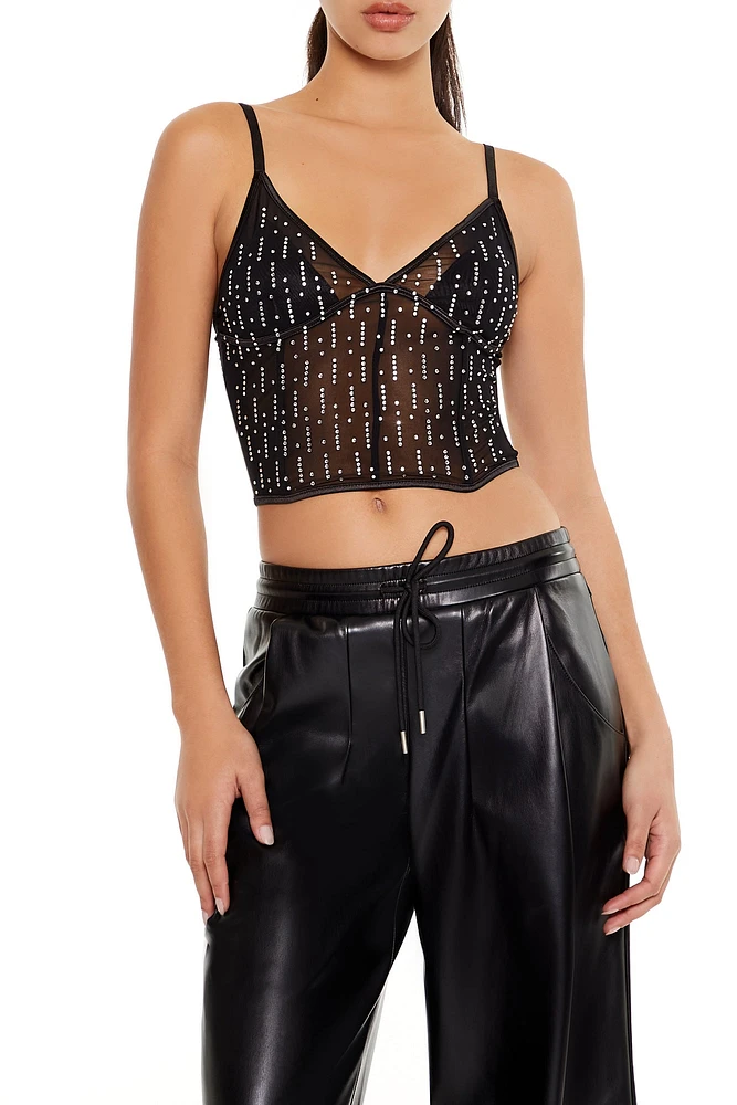 Sheer Rhinestone Cropped Cami